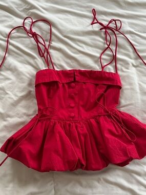 MABLE Red Tie-Strap Peplum Camisole